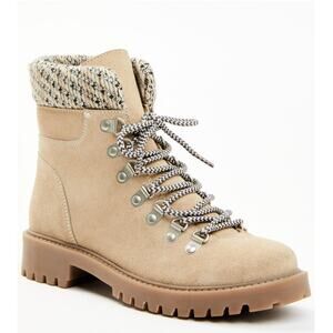 Cleo + Wolf Beige Suede Leather Lace Up Soft Toe Fashion Ankle Boots